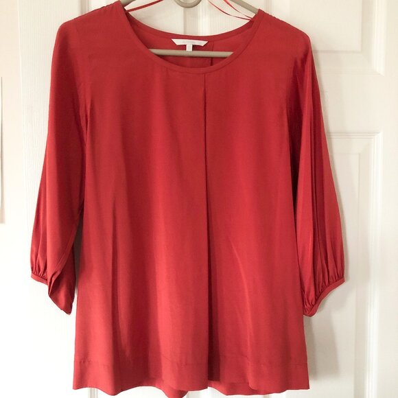 Tangerine Silk Blouse With 3/4 Sleeves - Picture 1 of 8